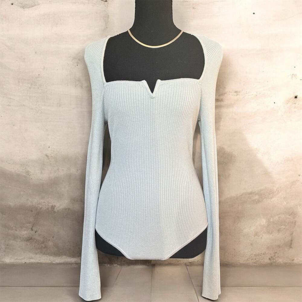 Abercrombie & Fitch Ribbed Long Sleeve Bodysuit in Light Blue-NWT-Size S